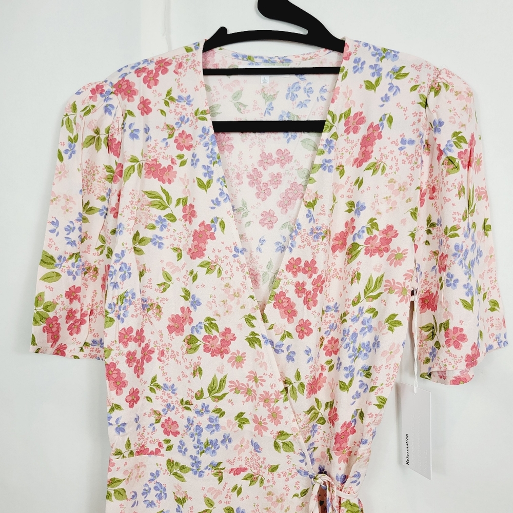 Reformation Floral Midi Dress - Pink and Green - Picture 5 of 8